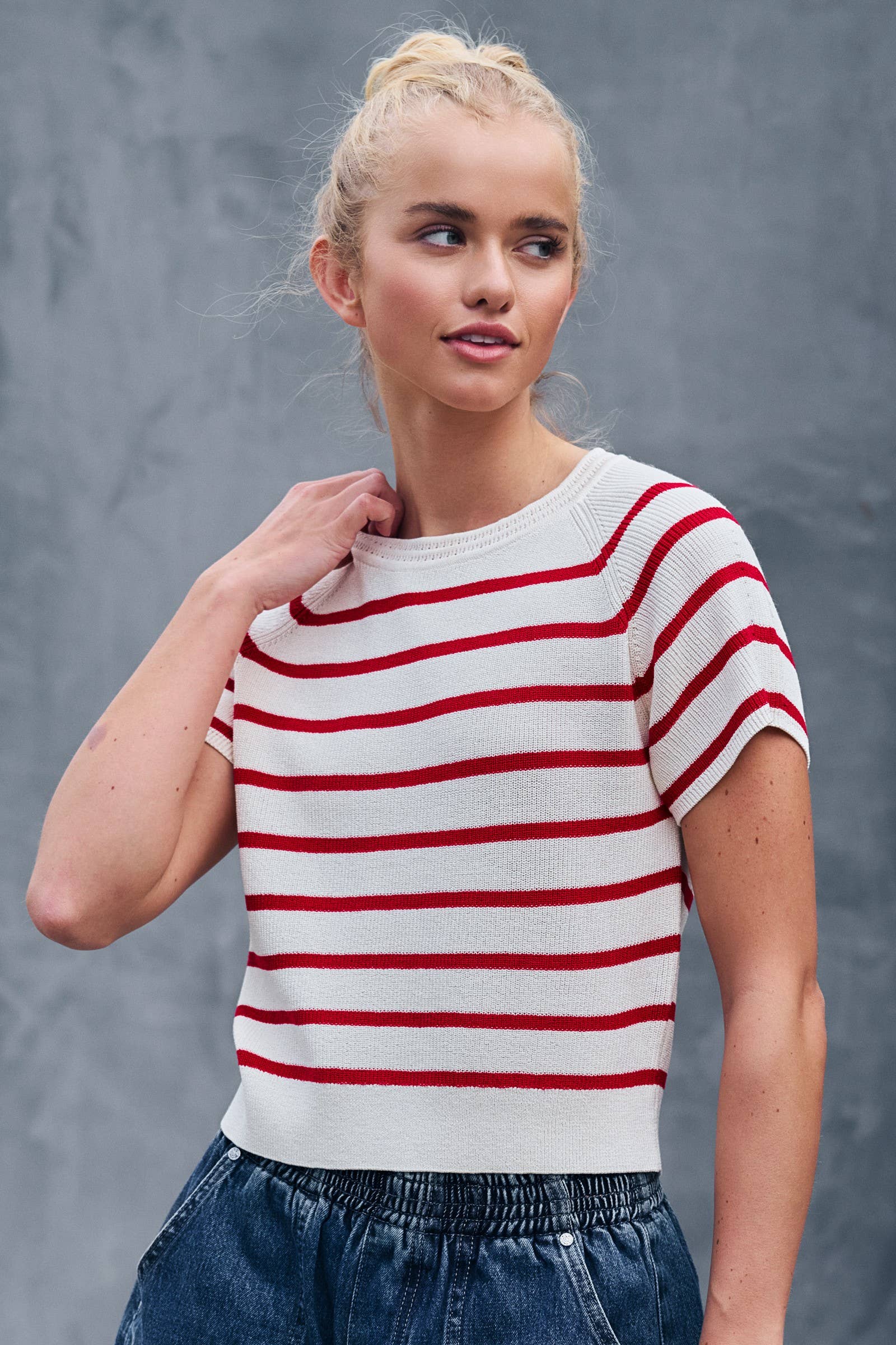 Classic Striped Raglan Sleeve Knit Top