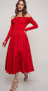 Urban Daizy Elegant Off Shoulder Ruched Long Sleeve Spring Midi Dress Red Dress - Women's (UDZ-DR-00366) – alternate view 11