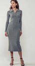 Urban Daizy Ribbed Collared Button Front Midi Sweater Dress H-Grey Dress - Women's (UDZ-DR-00328)