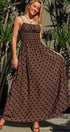 Urban Daizy Polka Dot Smocked Maxi Dress Linen Blend Brown/Black Dress - Women's (UDZ-DR-00515) – alternate view 2