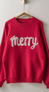 Jolly Script Embroidered Sweater in RED - Women's Sweaters | Urban Daizy