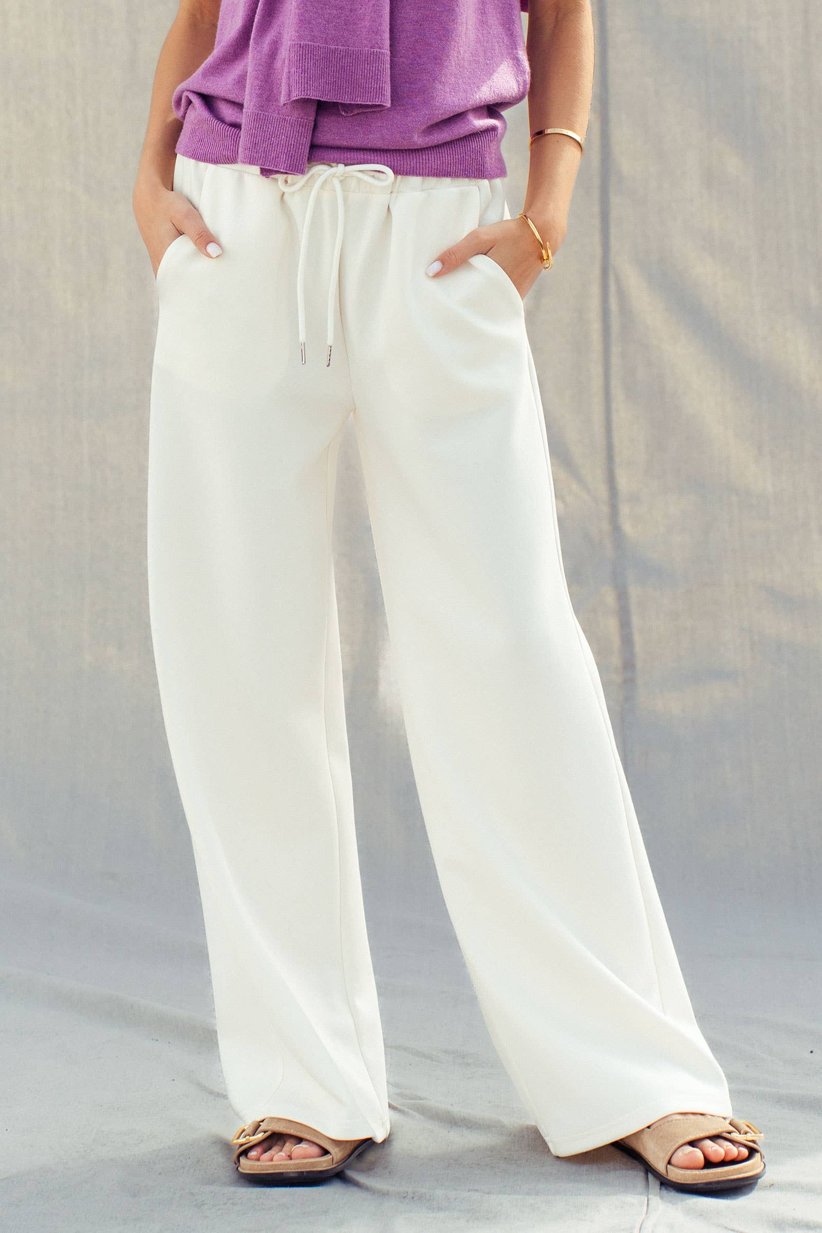 Urban Daizy Cotton Blend Wide Leg Drawstring Lounge Pants Sage Lounge Sweatpants/Joggers - Women's (UDZ-PT-00484) – alternate view 6