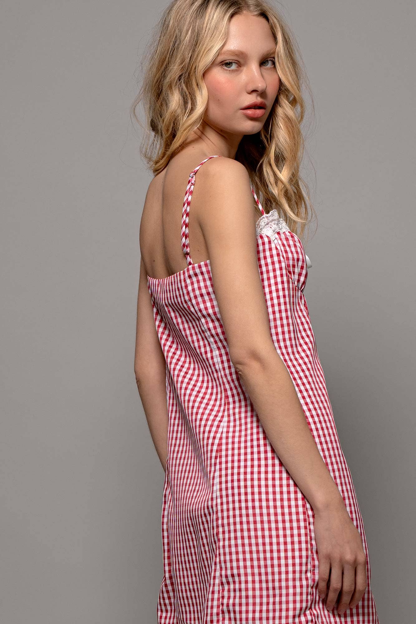 Urban Daizy Sweetheart Gingham Tie-Front Mini Dress Pink Dress - Women's (UDZ-DR-00513) – alternate view 27