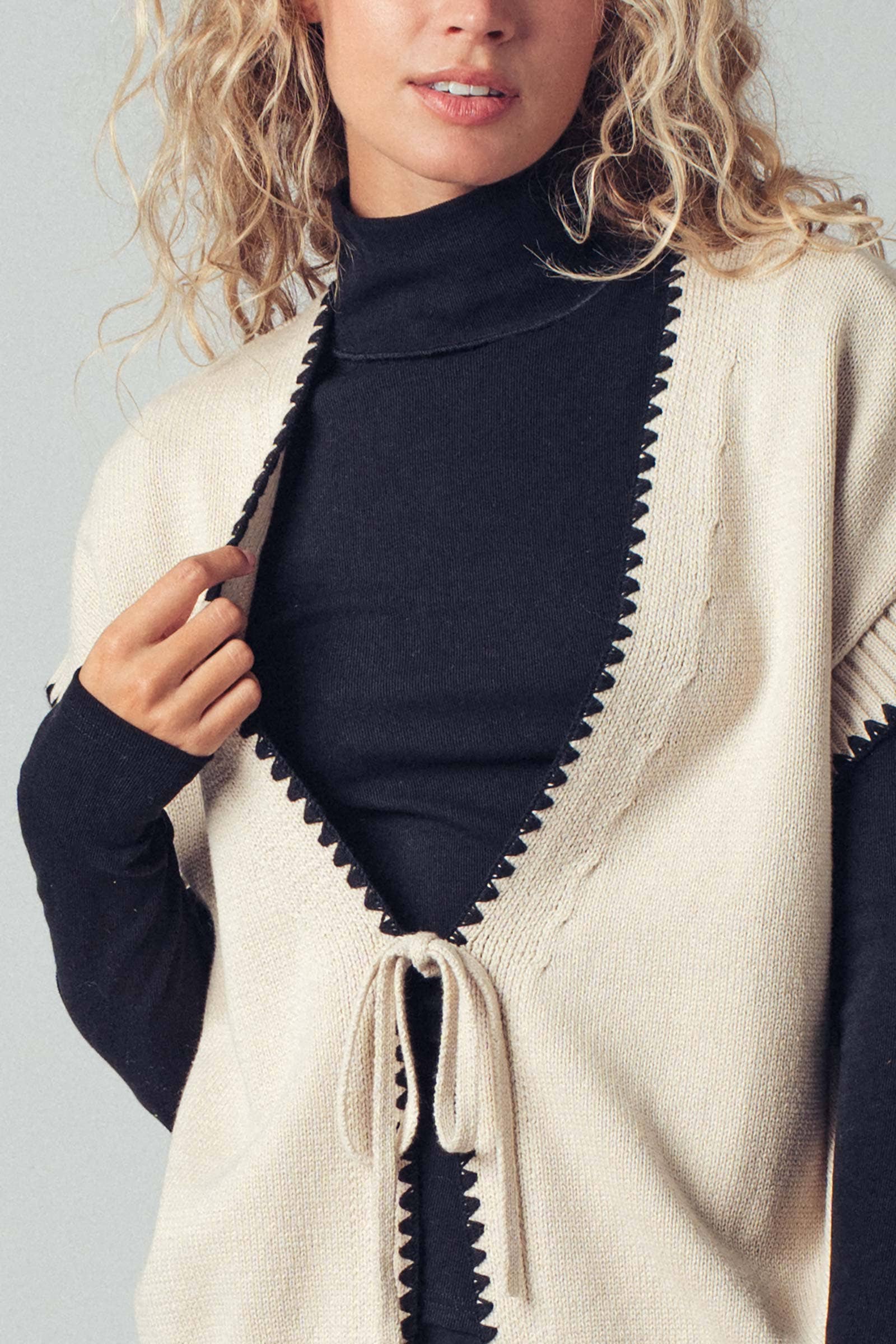 Crochet Trim Tie Front Knit Vest