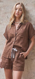 Urban Daizy Striped Linen Short Sleeve Button-Down Shirt White Blouse - Women's (UDTP1453-White) – alternate view 7