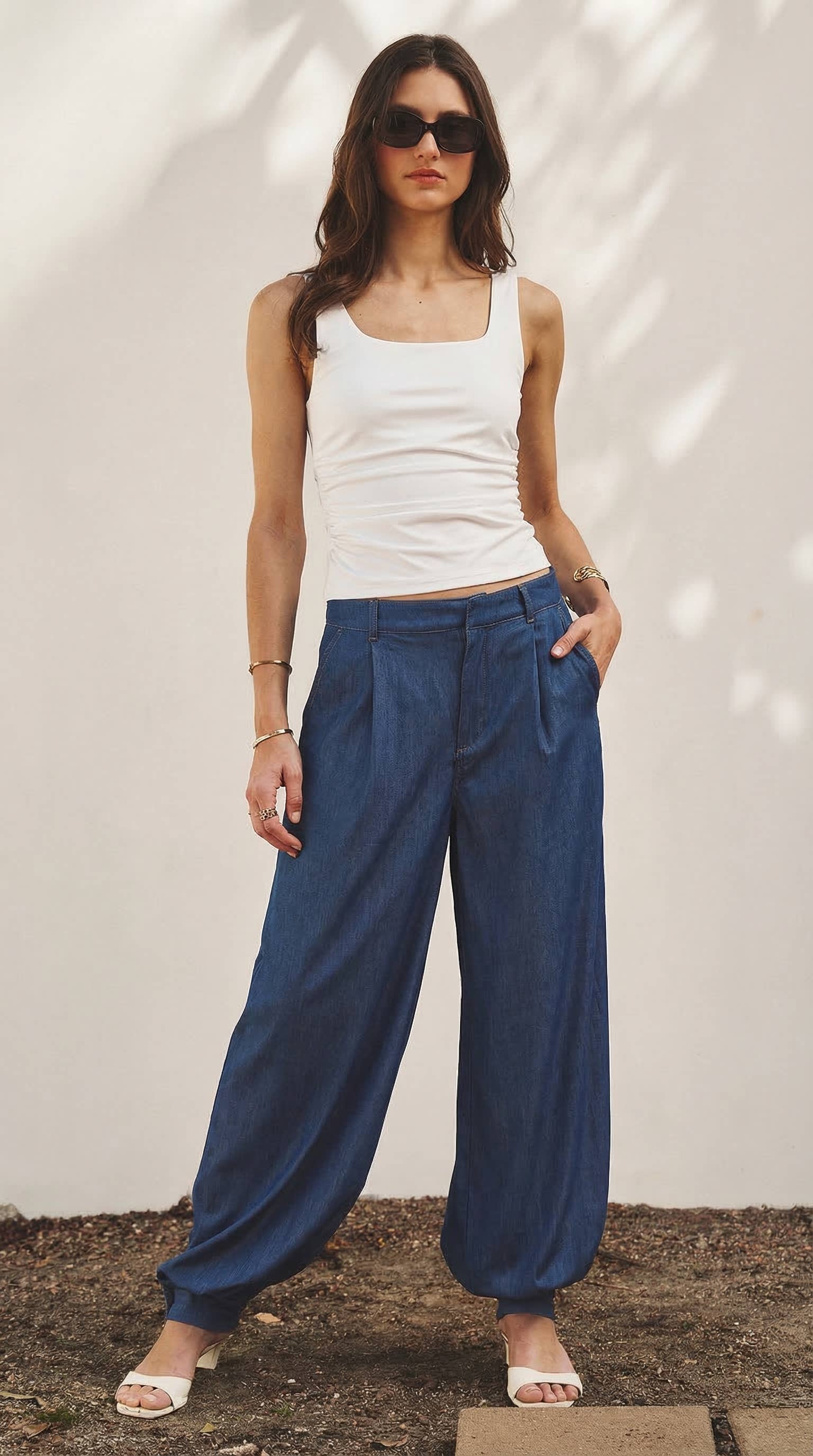 Urban Daizy Soft Chambray Wide Leg Barrel Pants Blue Pants - Women's (TNPT0819-Blue) – alternate view 11