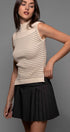 Urban Daizy Striped Ribbed Mock Neck Sleeveless Top Lt-Khaki Knit Top - Women's (UDZ-PT-00352) – alternate view 14