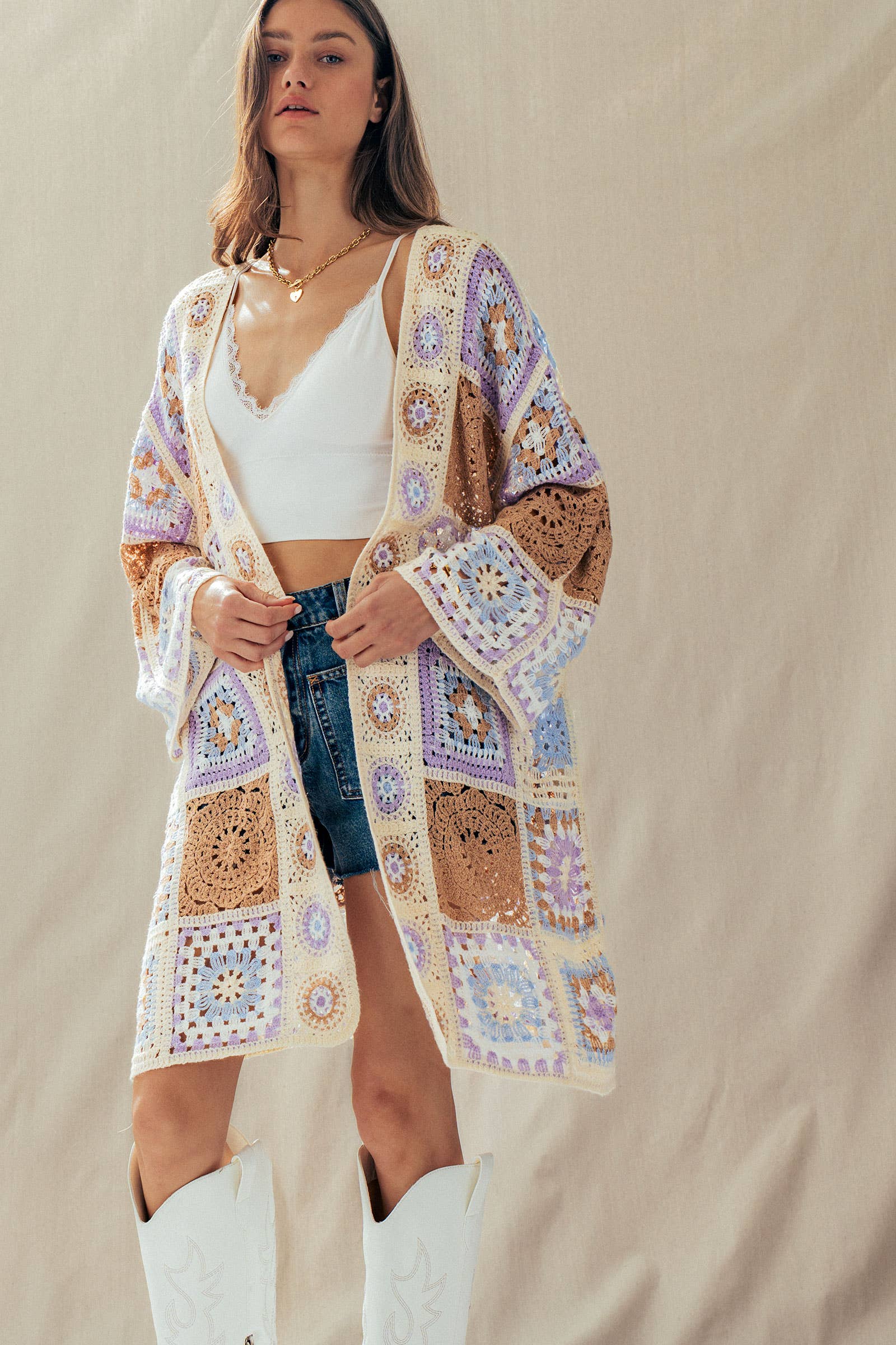Granny Square Crochet Patchwork Duster Cardigan