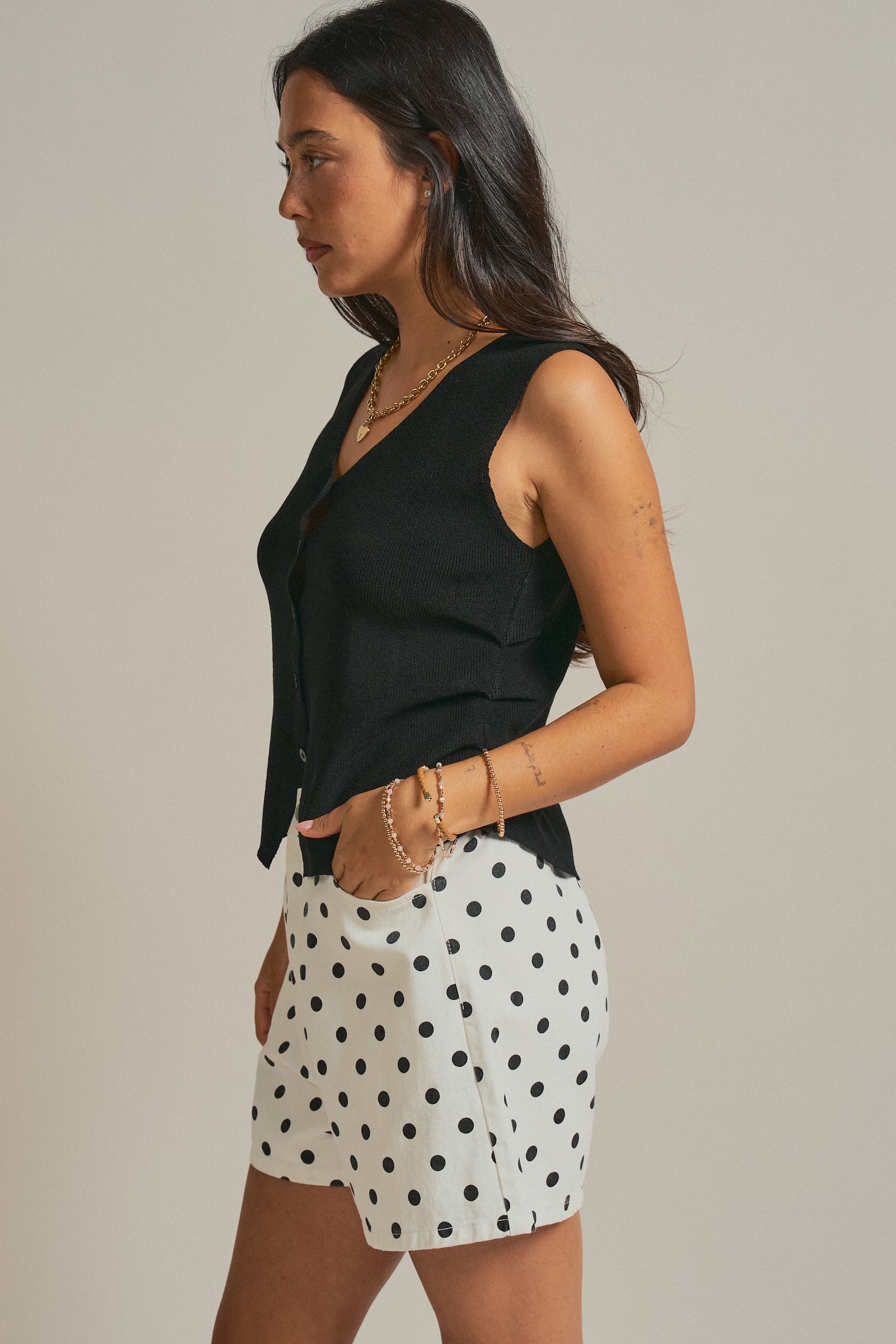 Button-Front Knit Vest Top with Side Detail