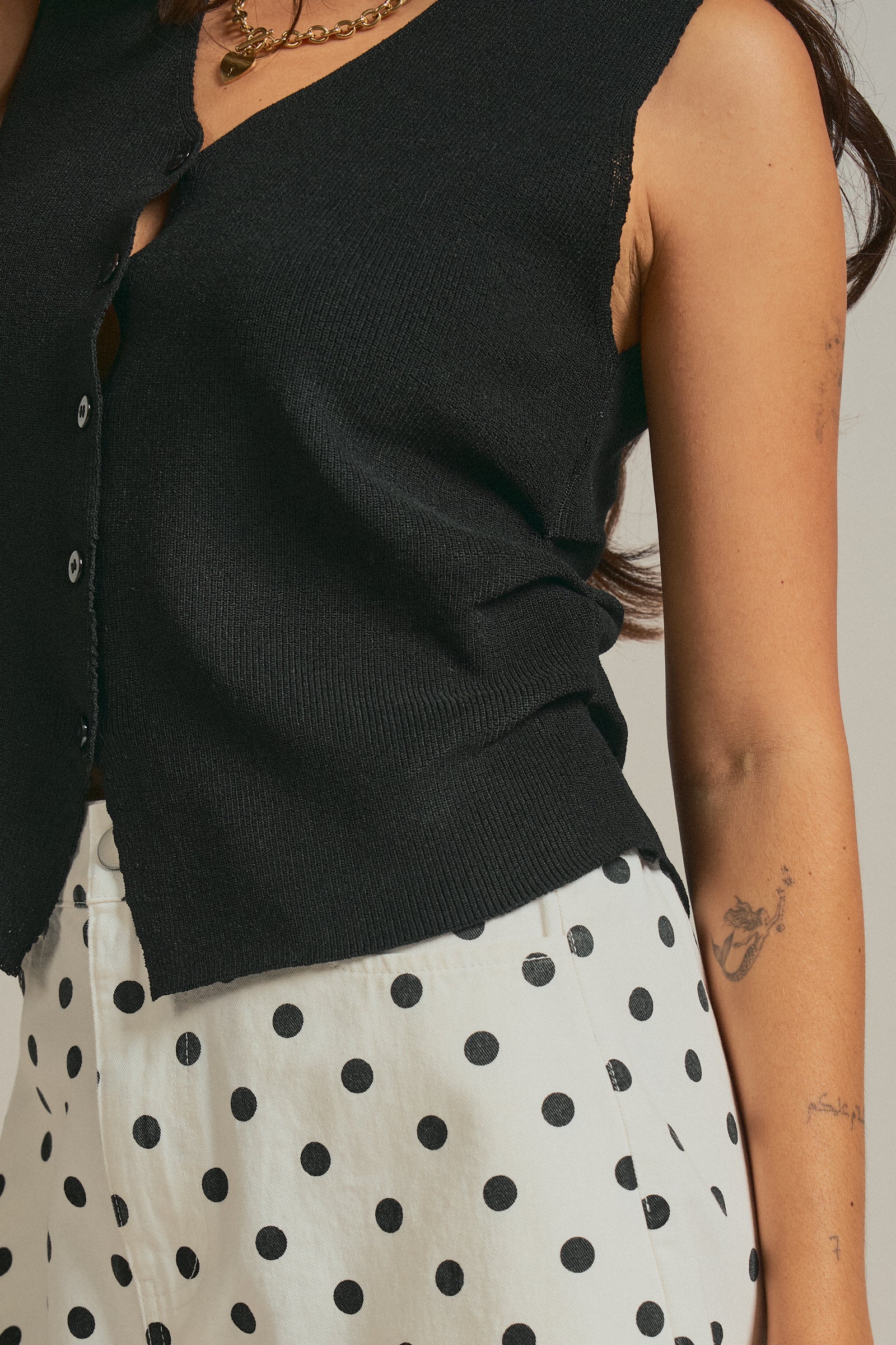 Button-Front Knit Vest Top with Side Detail