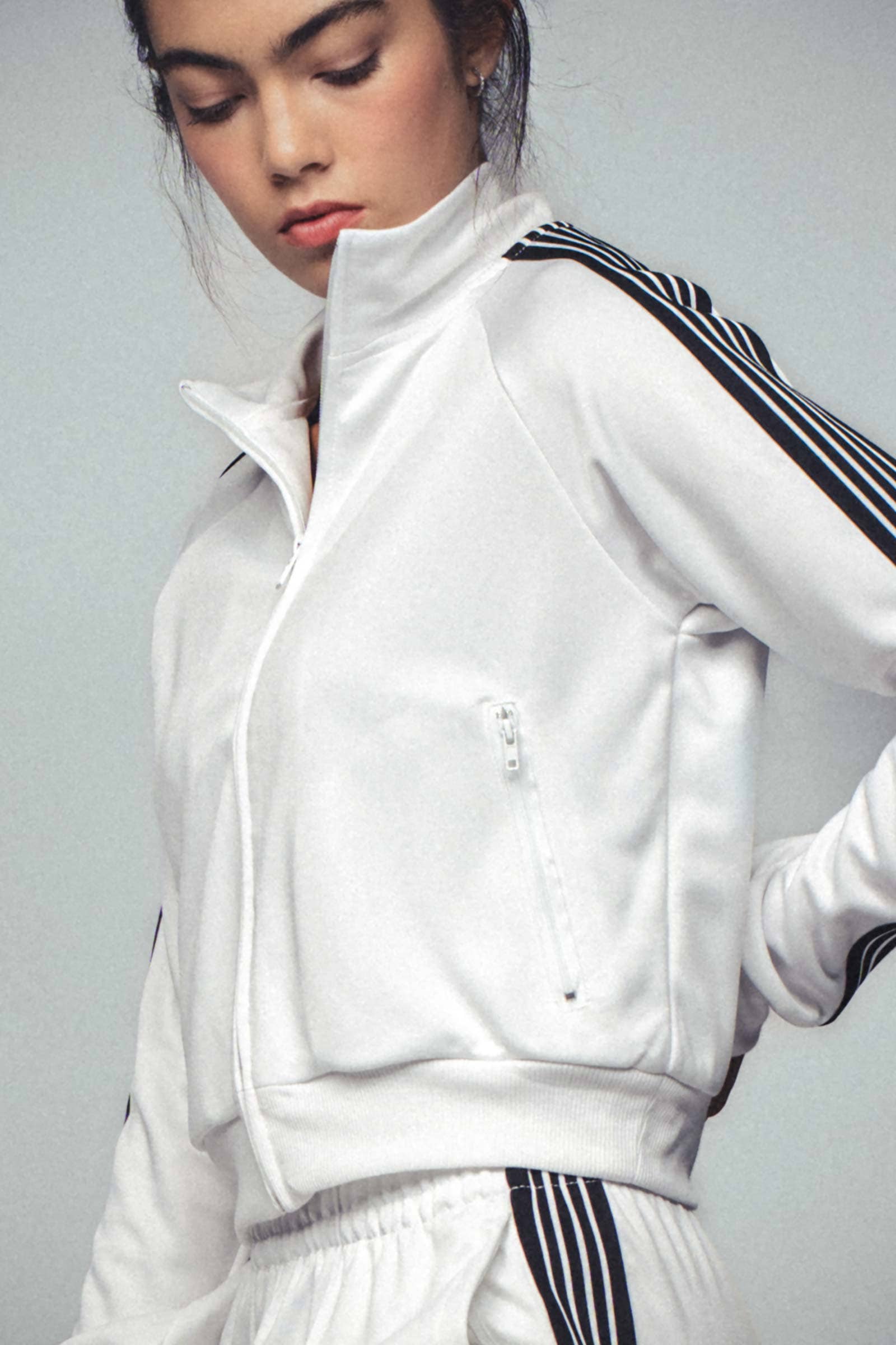 Urban Daizy Athletic Bold Stripe Zip-Up Track Jacket Beige Athletic Jacket - Women's (UDZ-DR-00390) – alternate view 11