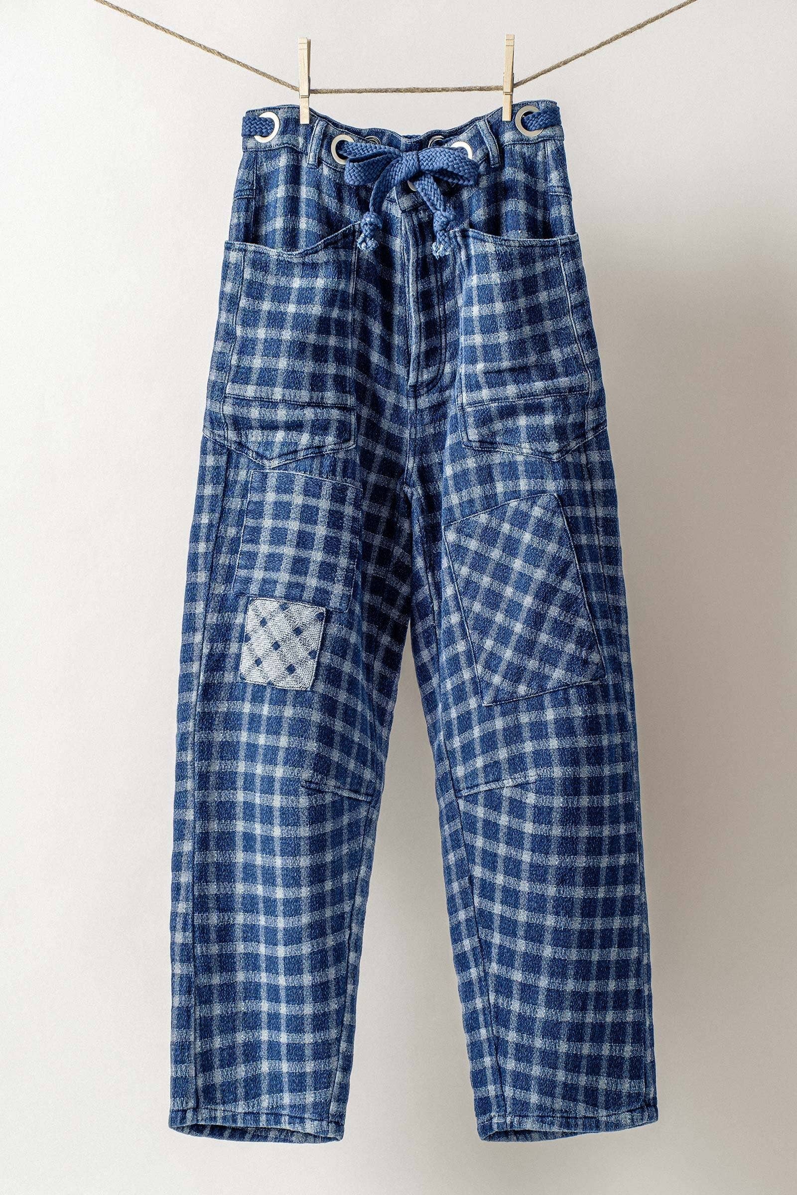 Checkered Vintage Wash Denim Pants