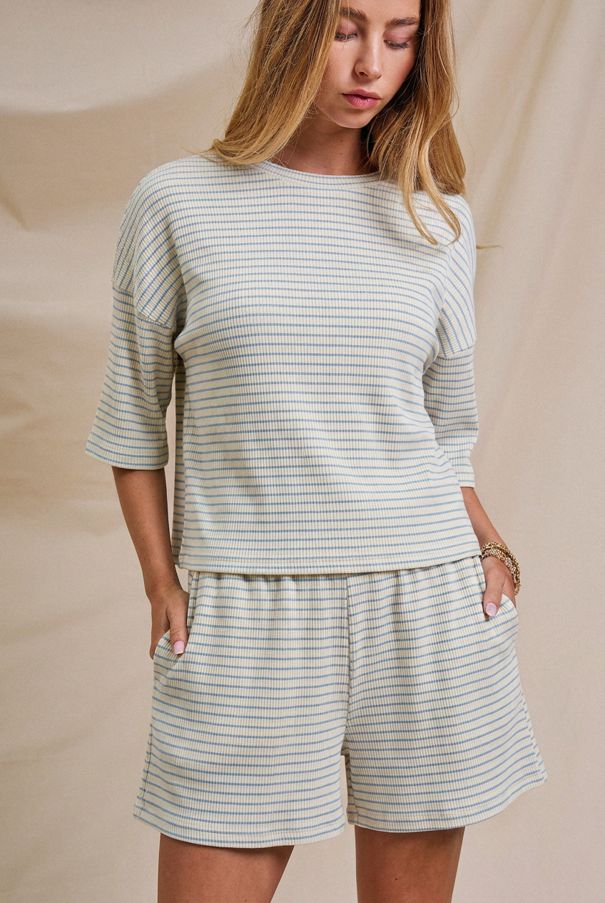 Striped Knit Two-Piece Lounge Set Boxy Tee