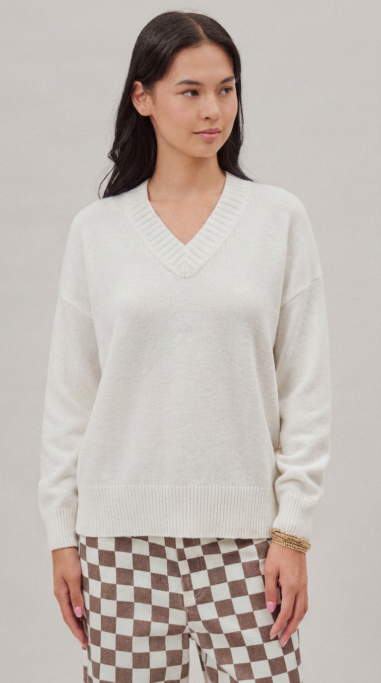 Oversized V Neck Ribbed Trim Knit Pullover