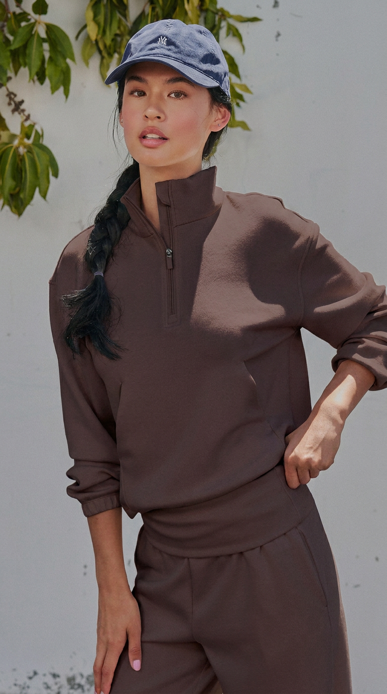 Scuba Knit Half Zip Pullover with Stand Collar
