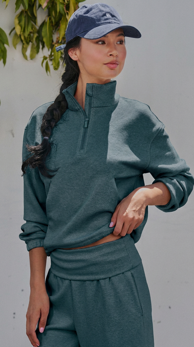Scuba Knit Half Zip Pullover with Stand Collar