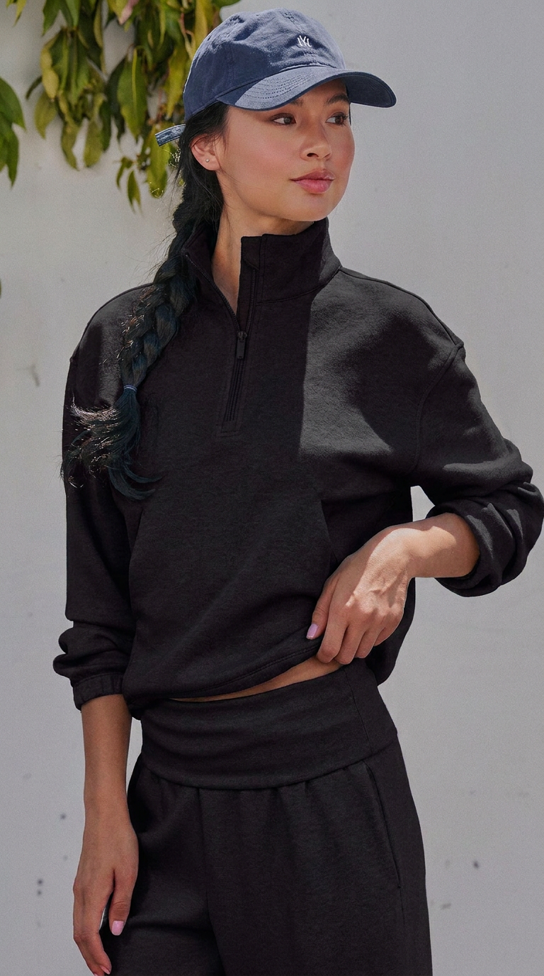 Scuba Knit Half Zip Pullover with Stand Collar