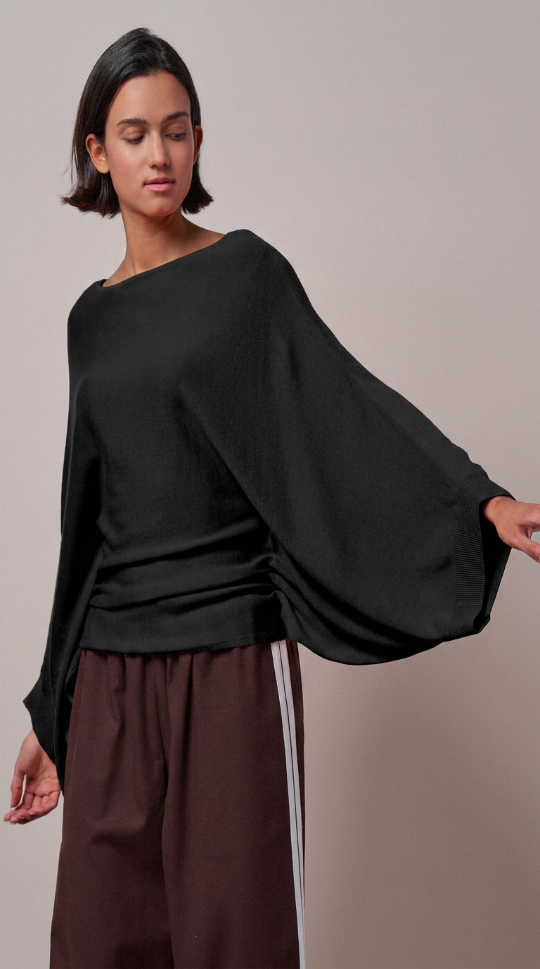 Batwing Sleeve Boat Neck Knit Top