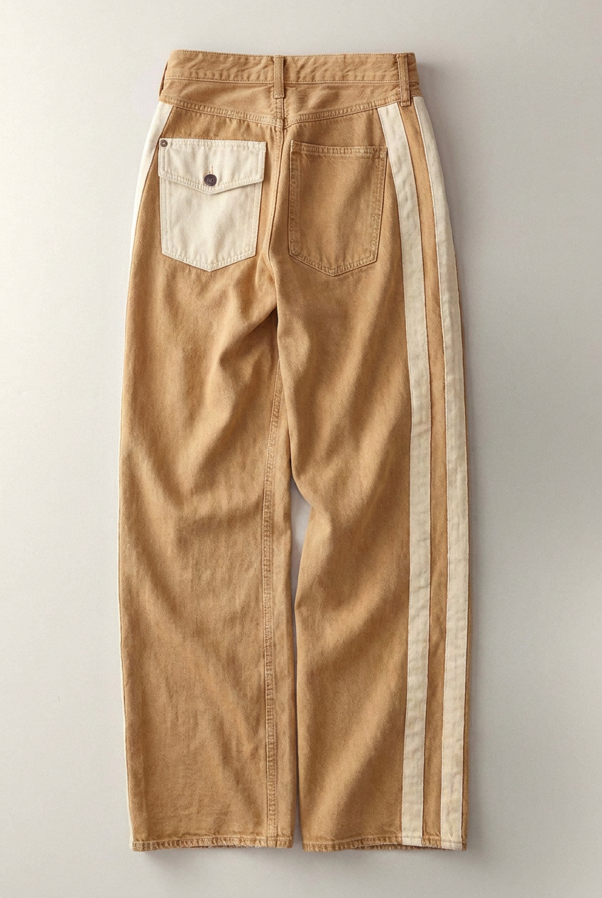 Wide Leg Camel Denim Pant with Side Stripe