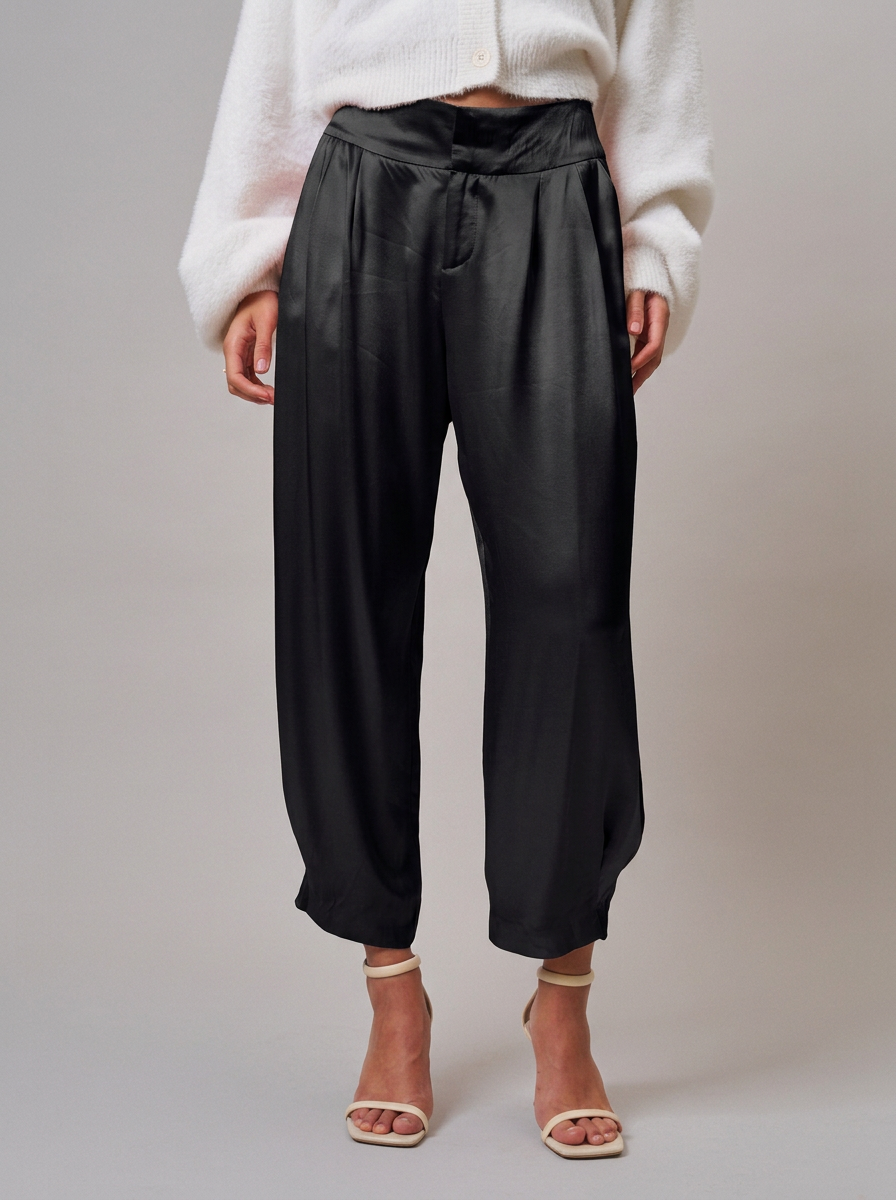 Satin Pleated High Waist Balloon Trouser Pants