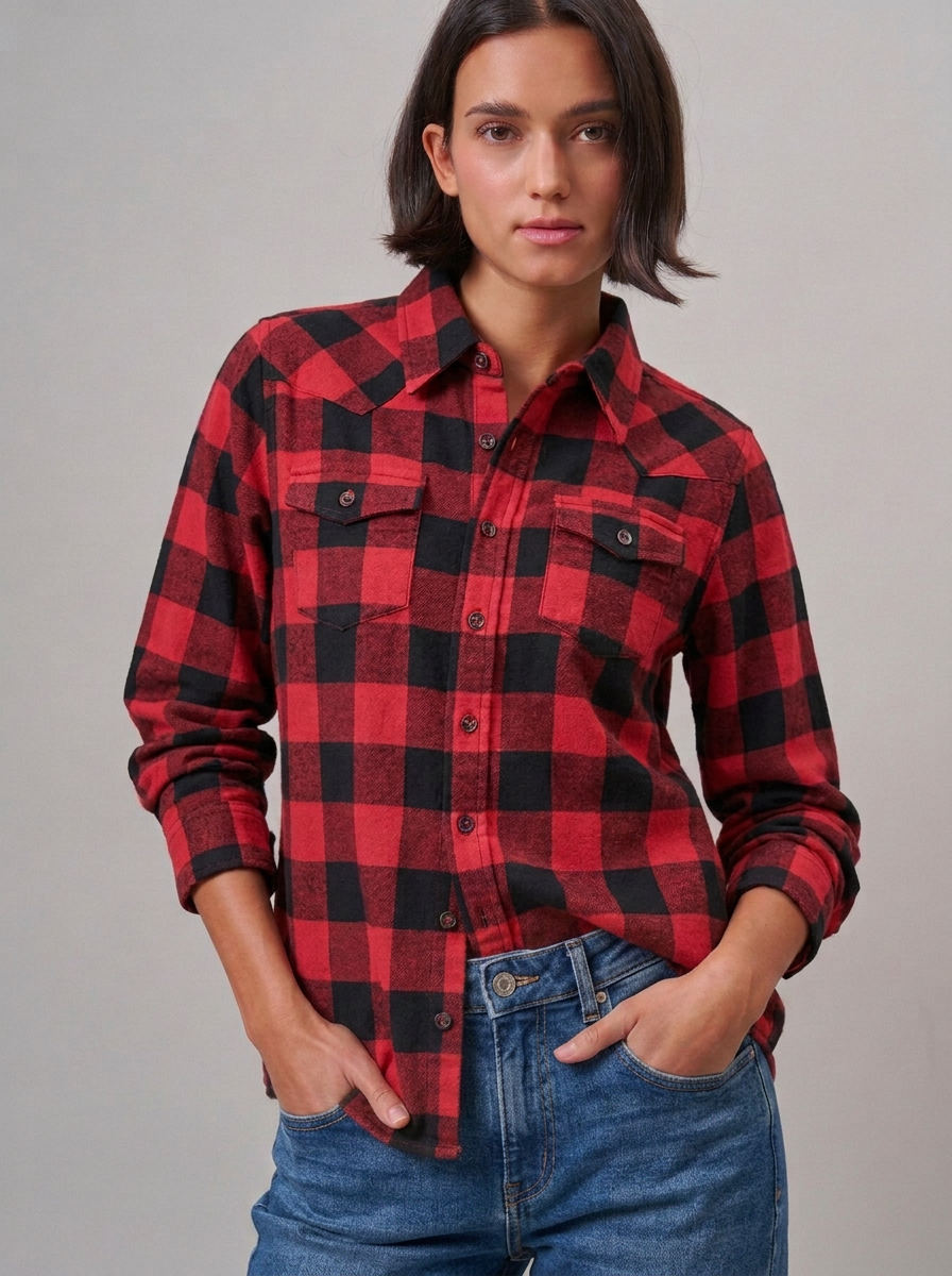 Buffalo Plaid Cropped Flannel Button Down Shirt