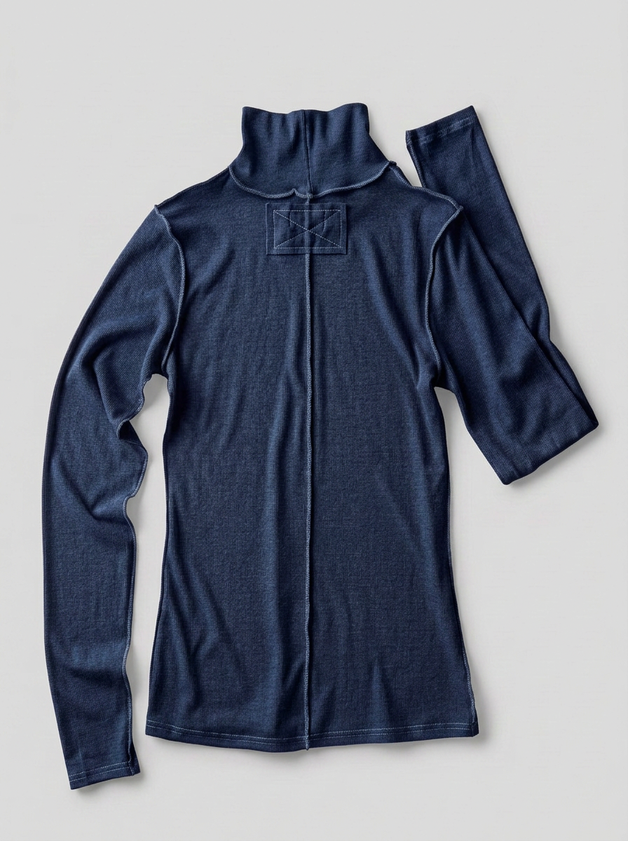 Contrast Seam Turtleneck Knit Top