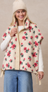 Ditsy Floral Sherpa Vest With Bow Hem Detail