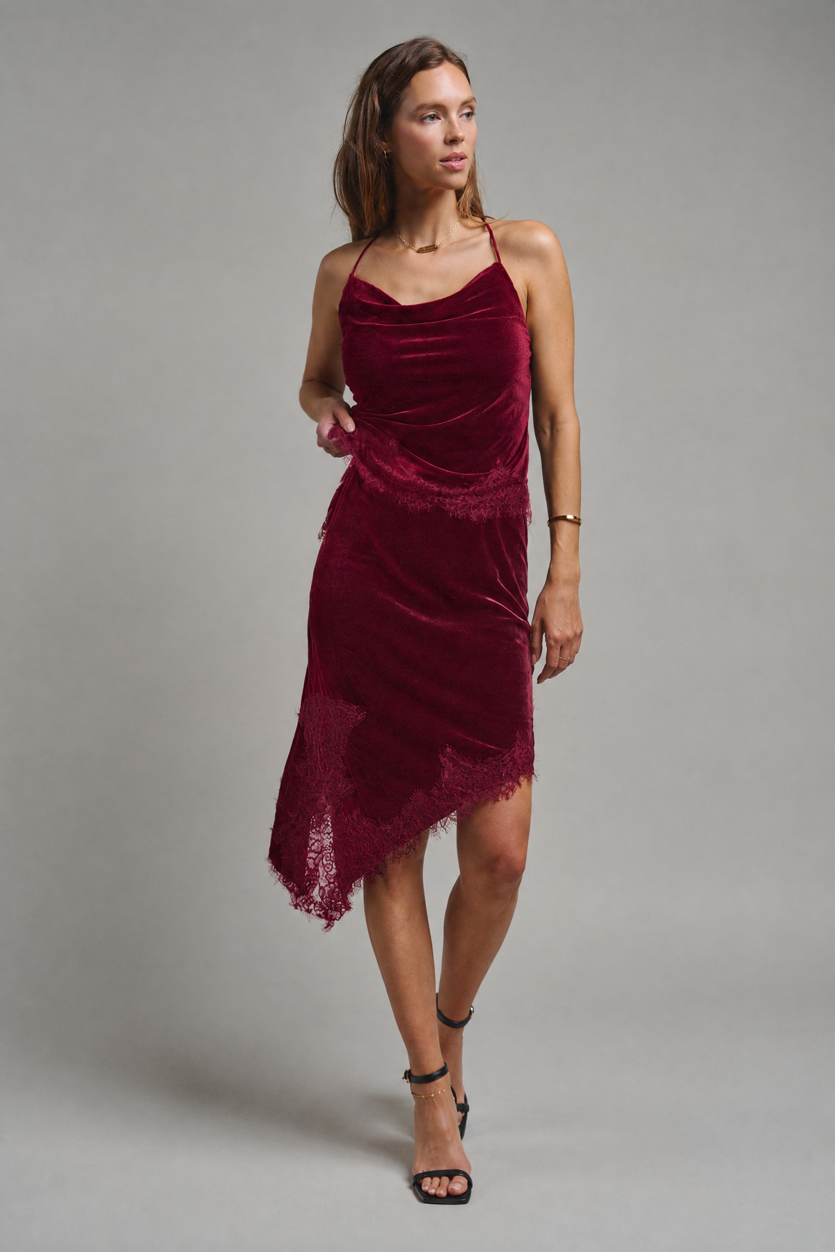Midnight Lace Velvet Midi Skirt