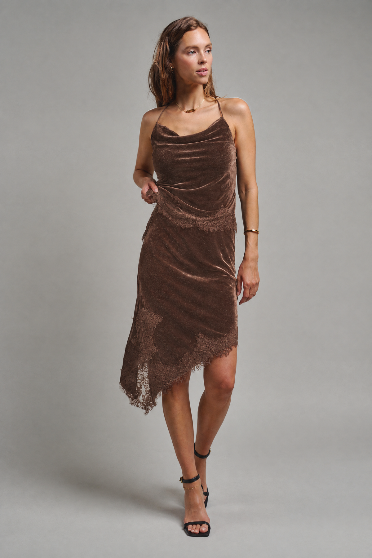Midnight Lace Velvet Midi Skirt