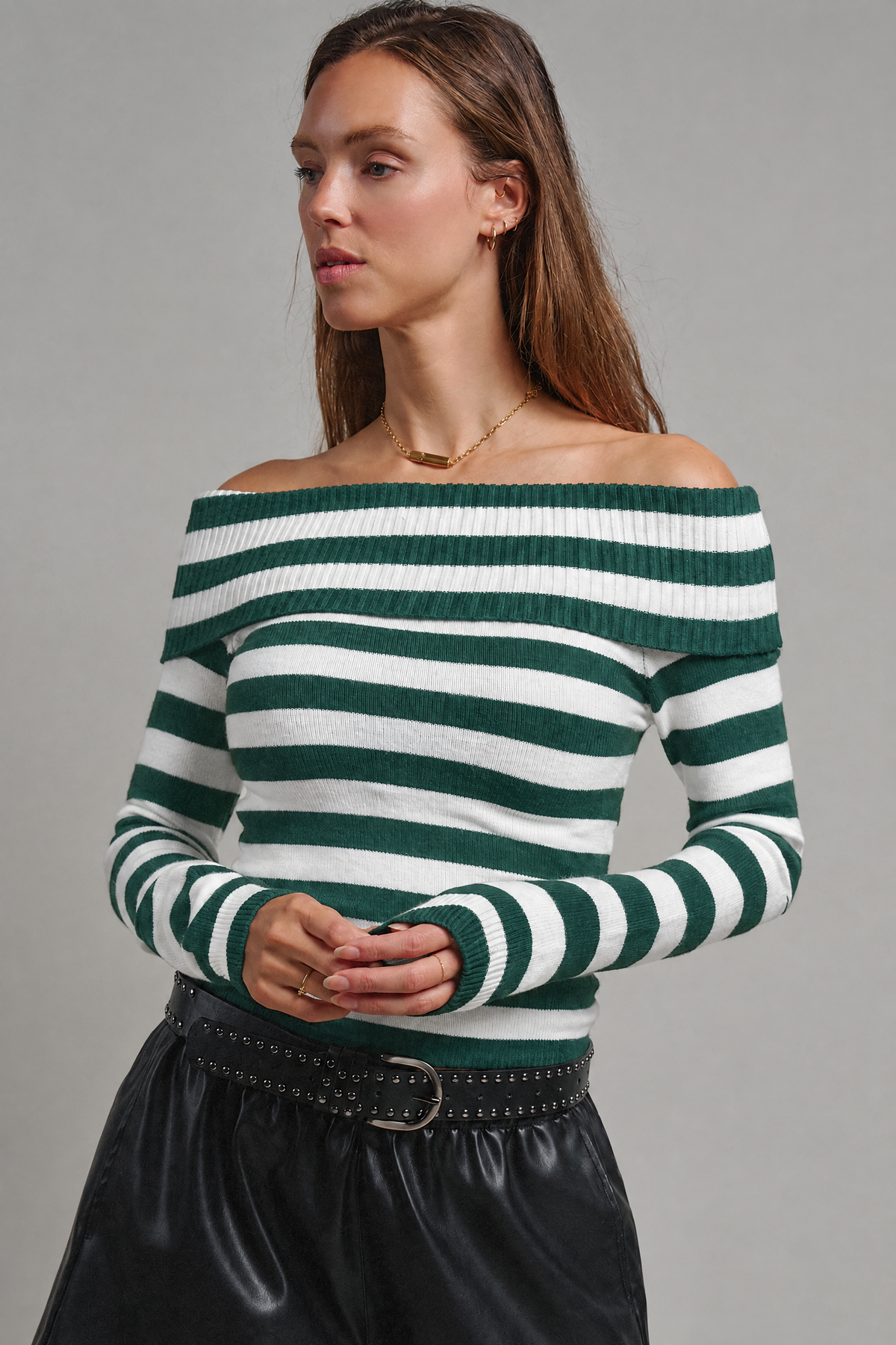Bistro Stripe Off Shoulder Sweater