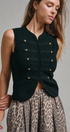 Gold Button Napoleon Mock Neck Knit Vest