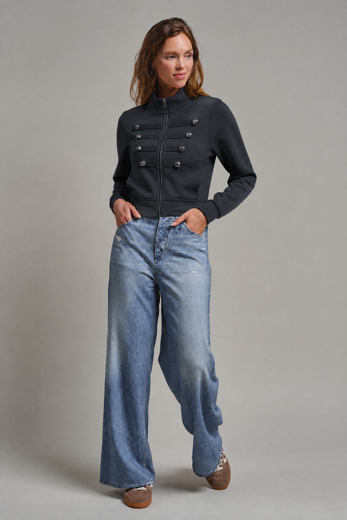 Napoleon Crest Button Zip Sweatshirt Jacket