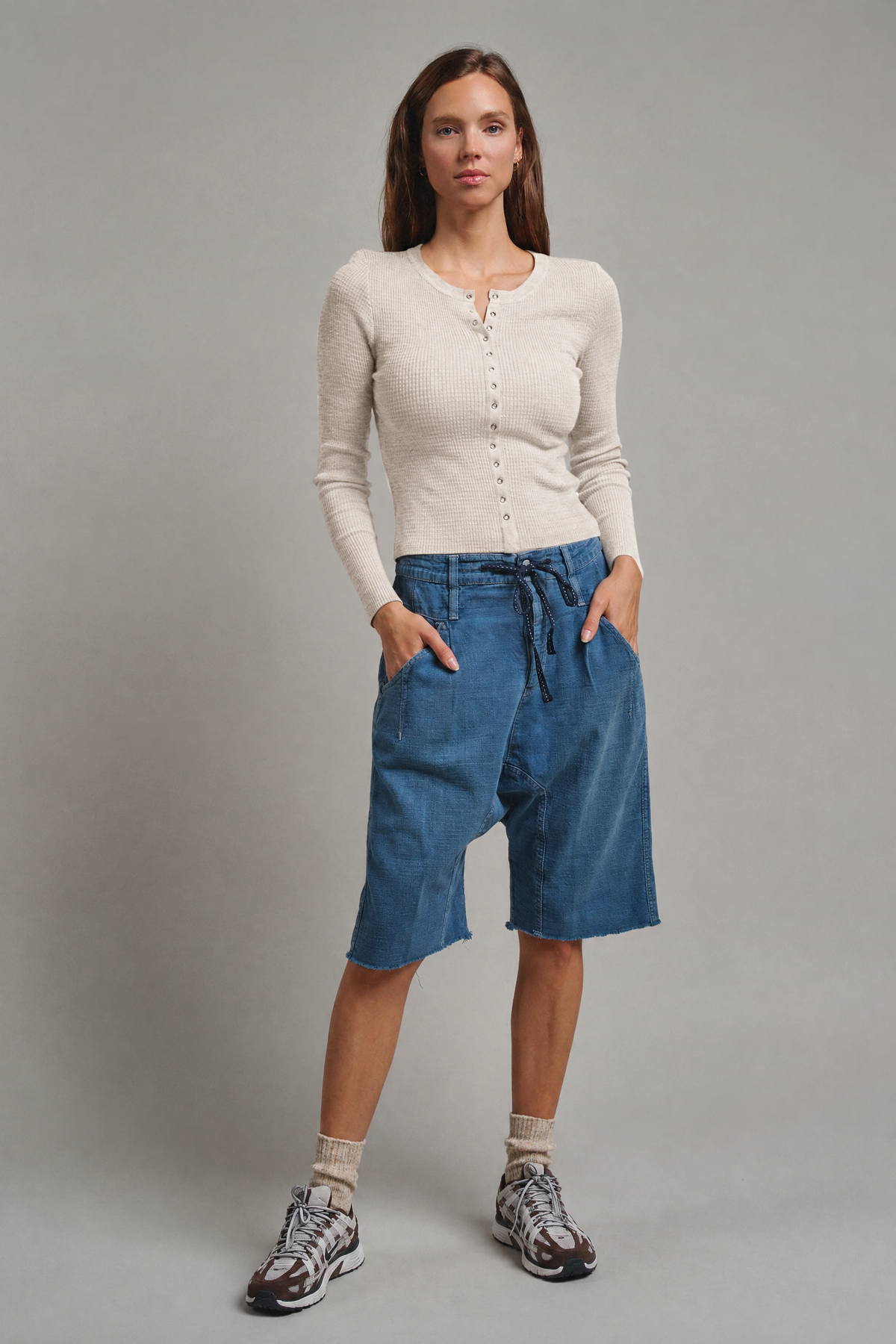 Soft Focus Waffle Knit Henley Top