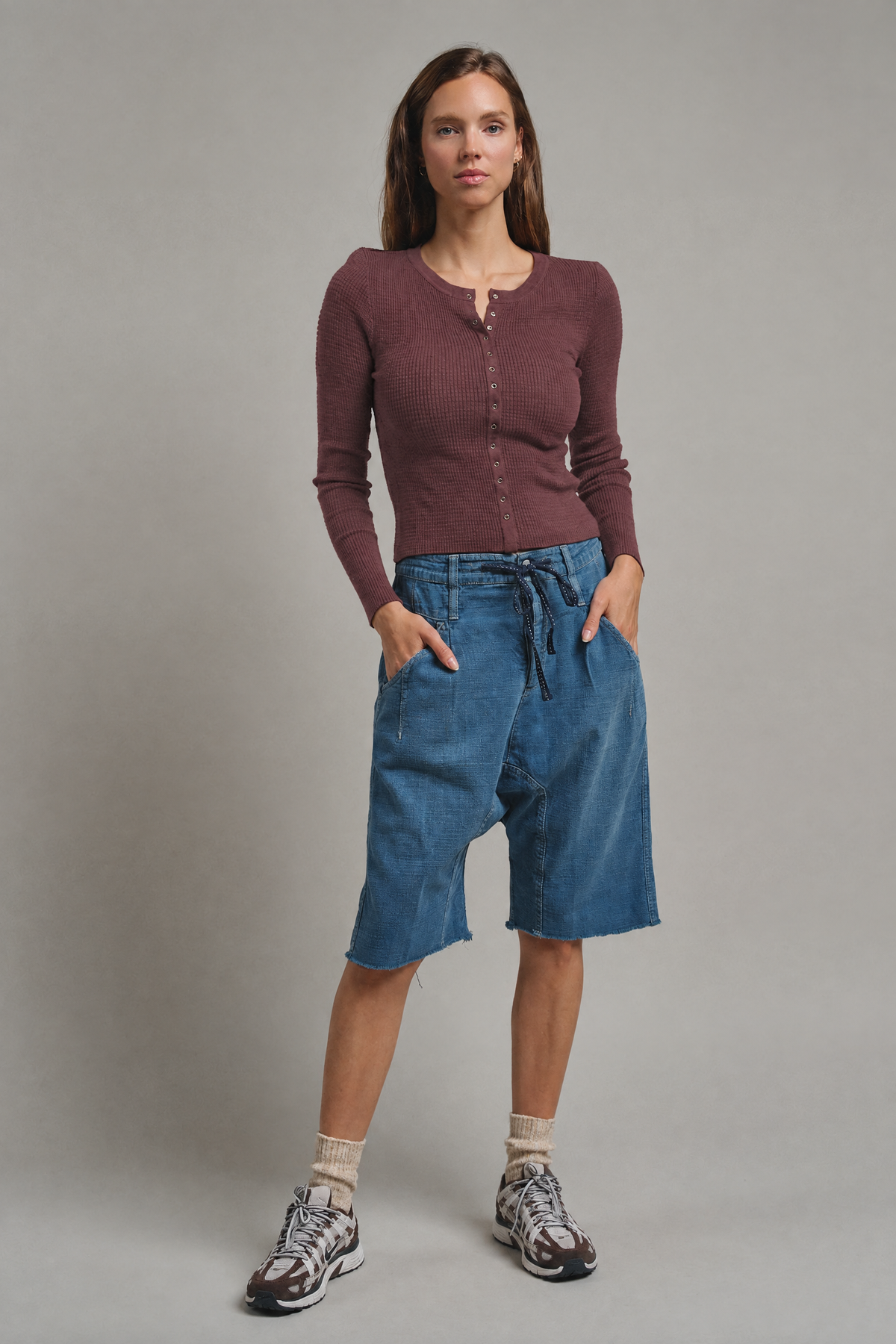 Soft Focus Waffle Knit Henley Top