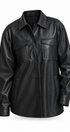Faux Leather Pocket Shirt with Snap Closure