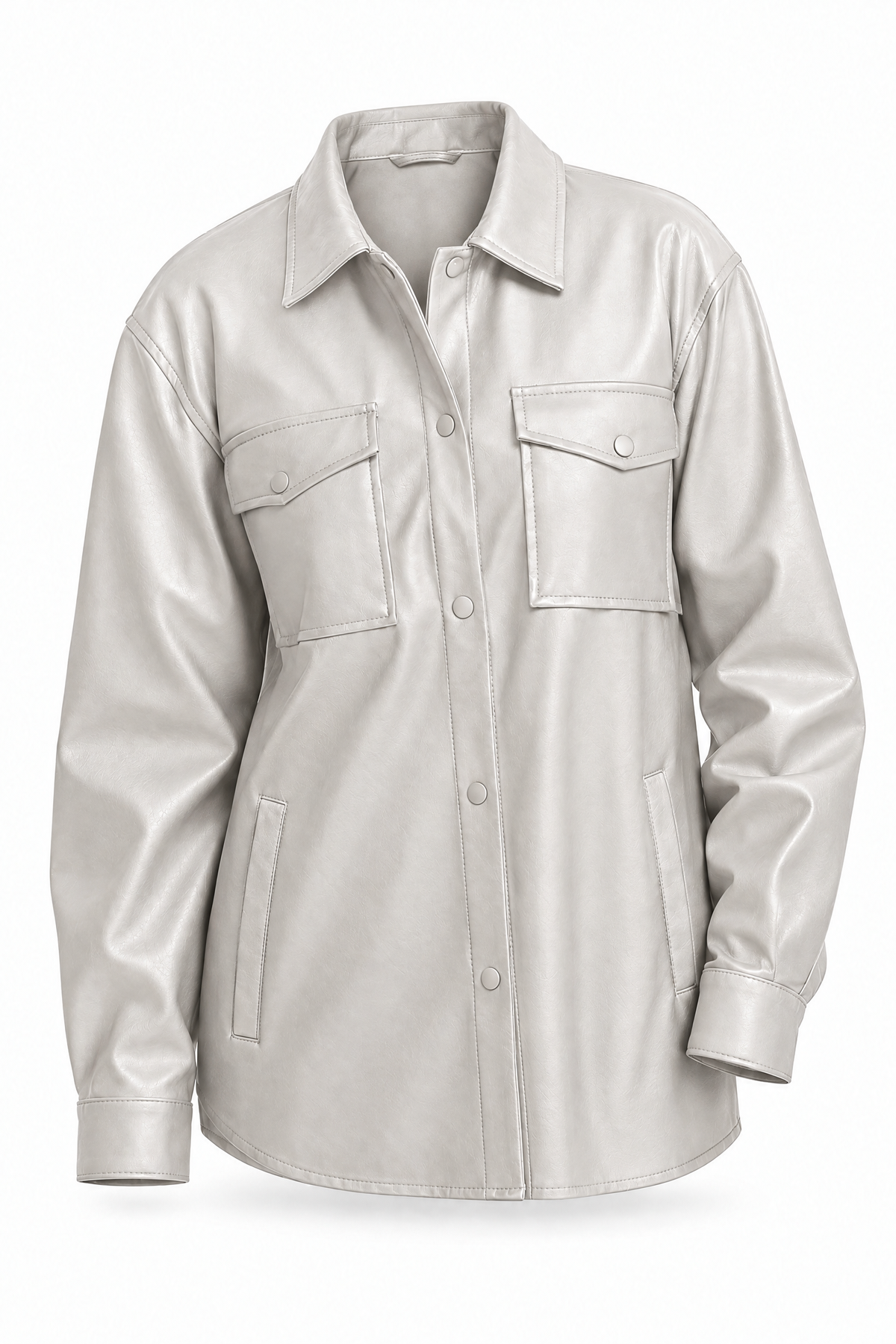 Faux Leather Pocket Shirt with Snap Closure