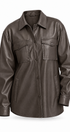 Faux Leather Pocket Shirt with Snap Closure