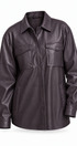 Faux Leather Pocket Shirt with Snap Closure