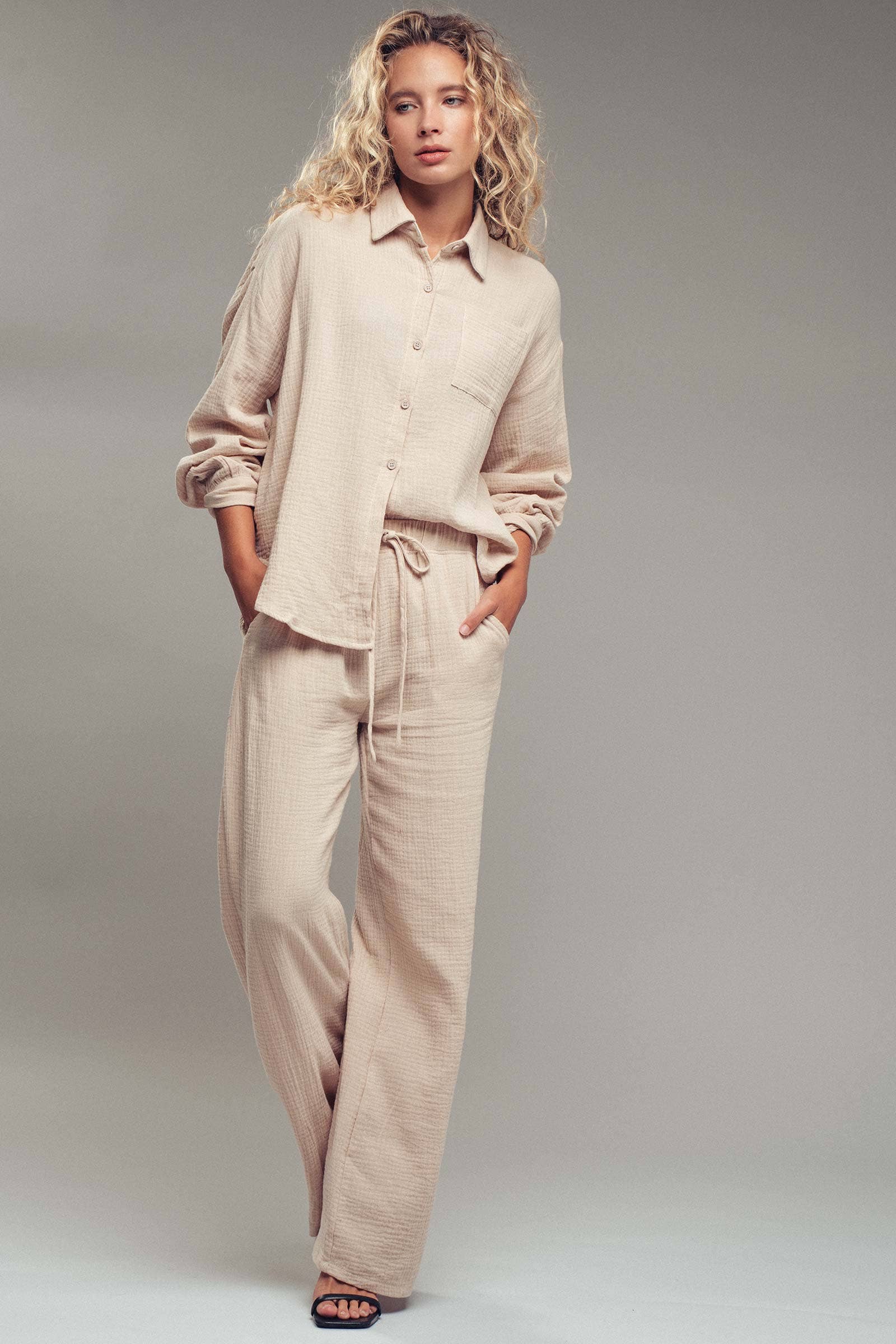 Textured Cotton Gauze Lounge Set