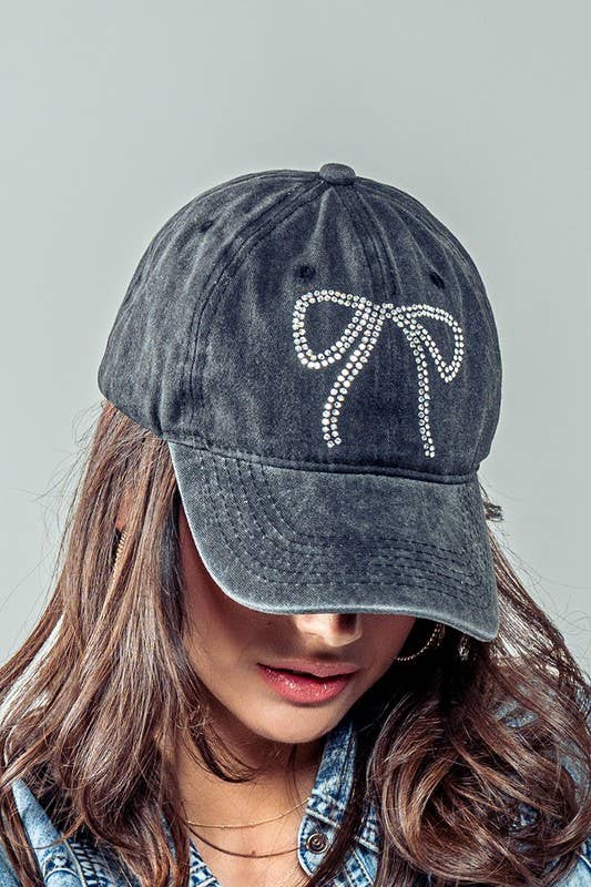 Urban Daizy Rhinestone Bow Embellished Baseball Cap Black Baseball Cap - Women's (UDZ-AC-00113) – alternate view 6