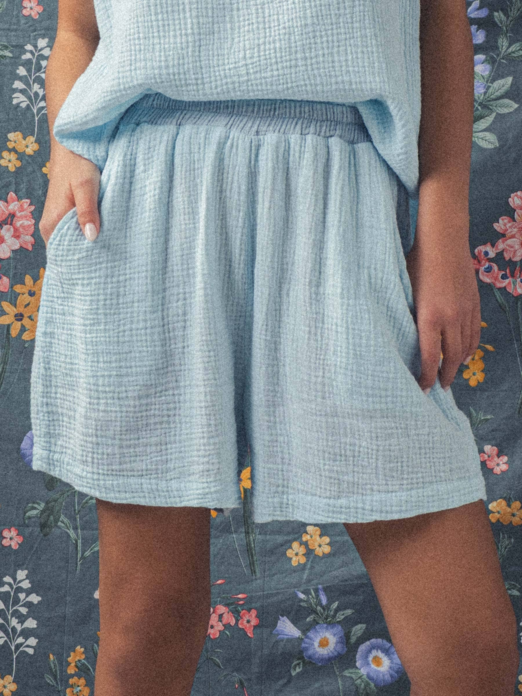 Urban Daizy Vintage Washed Bubble Gauze Lounge Shorts Black Lounge Shorts - Women's (UDZ-PT-00258) – alternate view 3