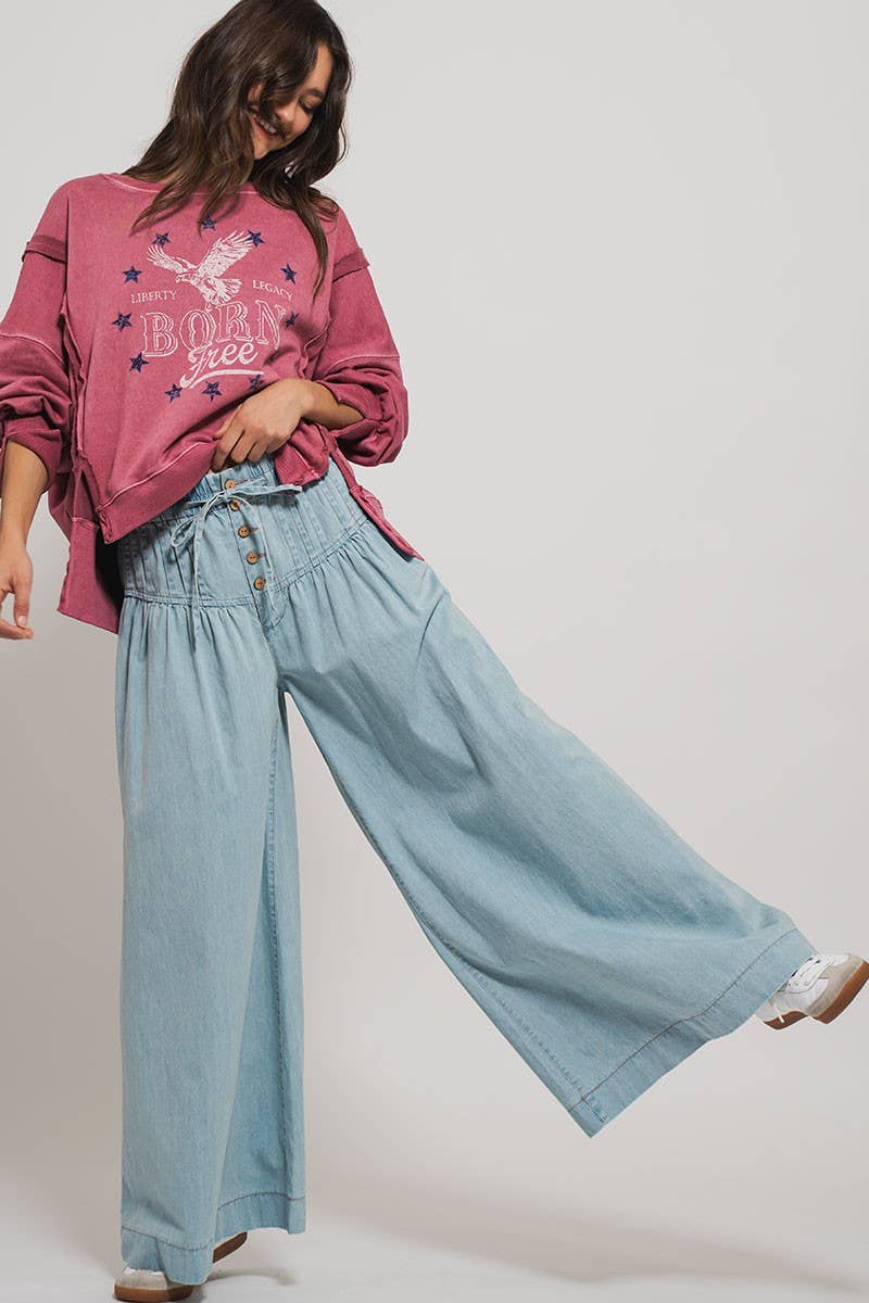 Urban Daizy Pleated Wide-Leg Button Closure Pants Dark-Denim Jeans - Women's (UDZ-PT-00310) – alternate view 12