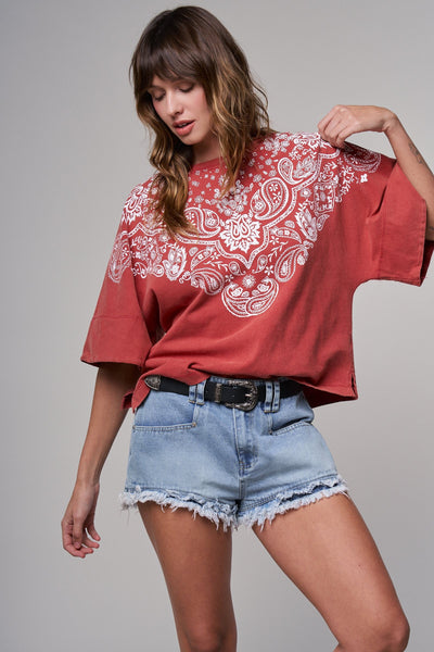 Bandana Print Oversized Graphic Tee