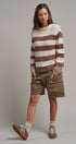 Striped Oversized Chunky Knit Sweater in BROWN - Women's Sweaters | Urban Daizy