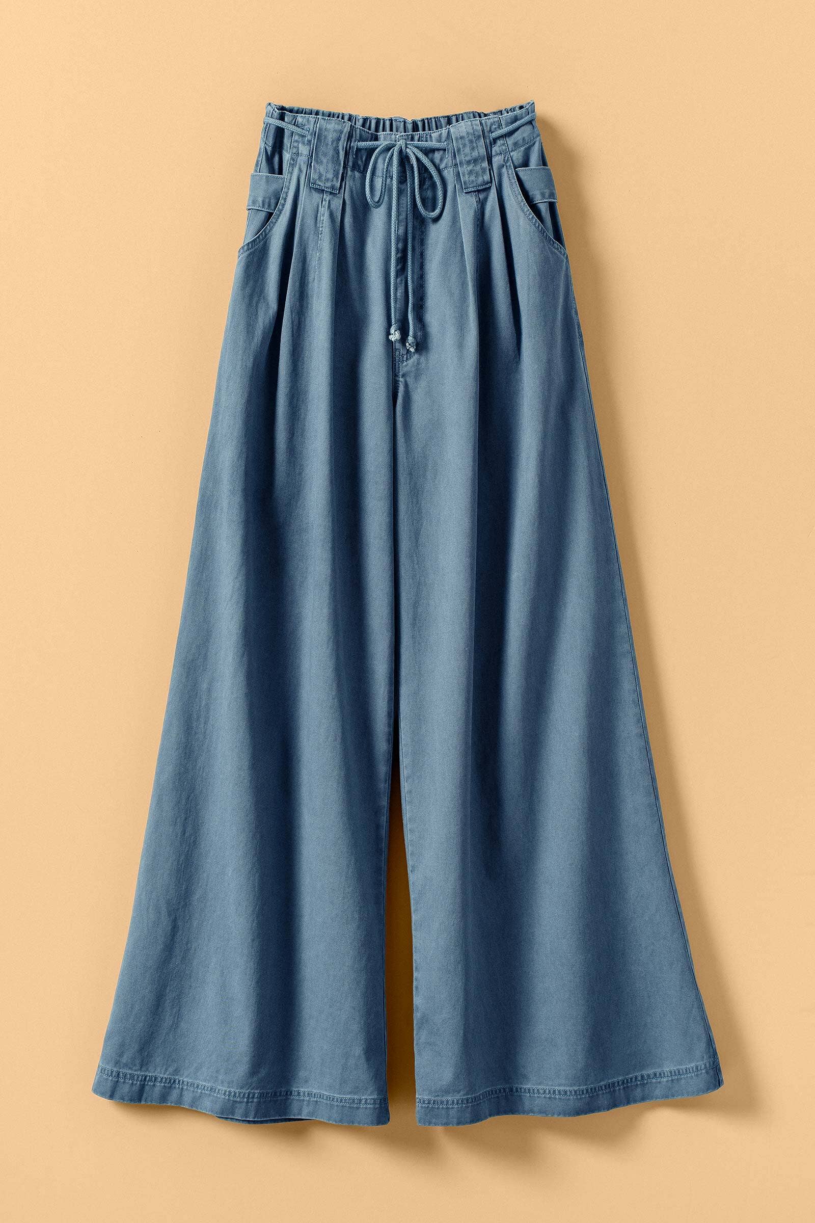 Wide-Leg Drawstring Denim Pants