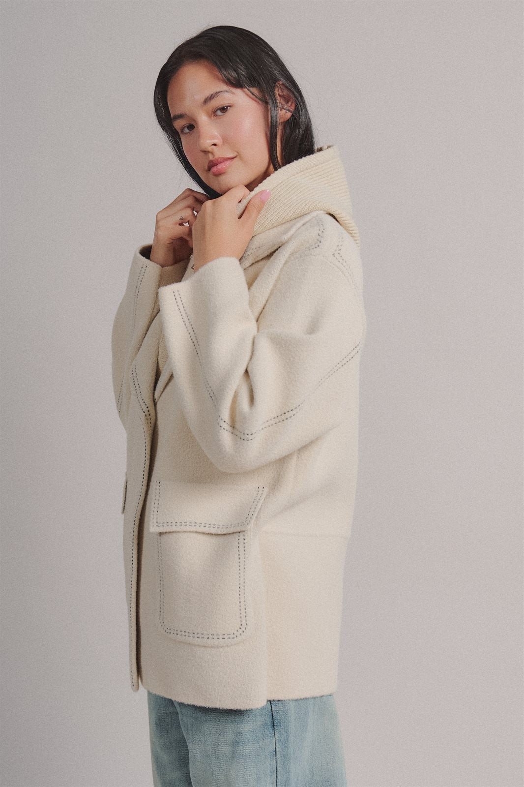 Hooded Wool Blend Oversized Short Coat in IVORY - Women's Coats | Urban Daizy