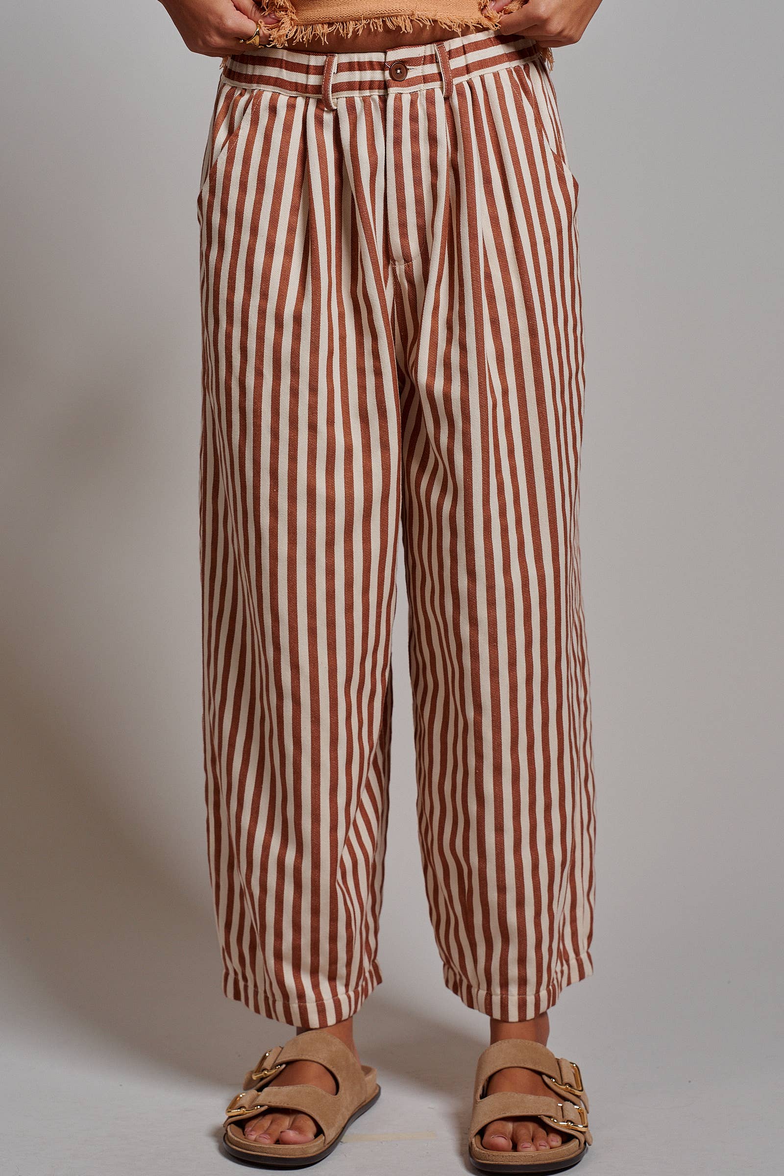 Striped Pleated Wide Leg Culotte Pants