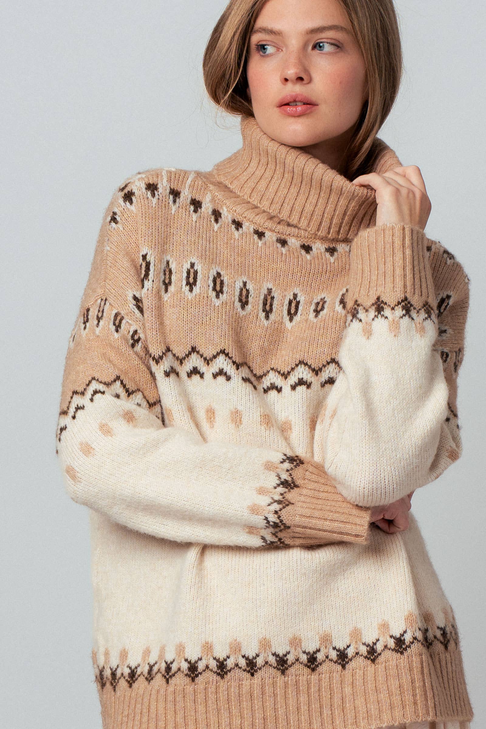 Relaxed Fit Fair Isle Turtleneck Sweater