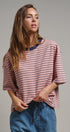 Oversized Striped Contrast Neck Boxy Tee