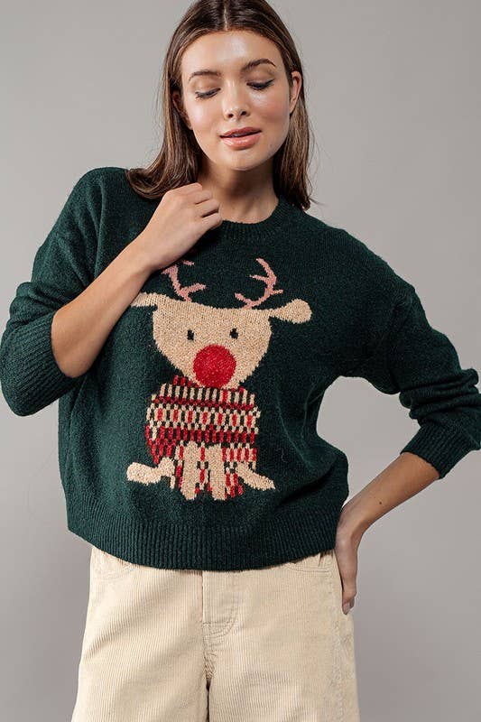 Urban Daizy Rudolph Reindeer Knit Crewneck Sweater Grey Knit Sweater - Women's (UDZ-KN-00538) – alternate view 10